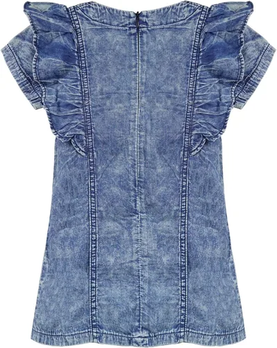 Vista 2 de KIDSCOOL SPACE Bebé Niña Corazón Rojo Lentejuelas Decoración Verano Manga Corta Vestido Denim