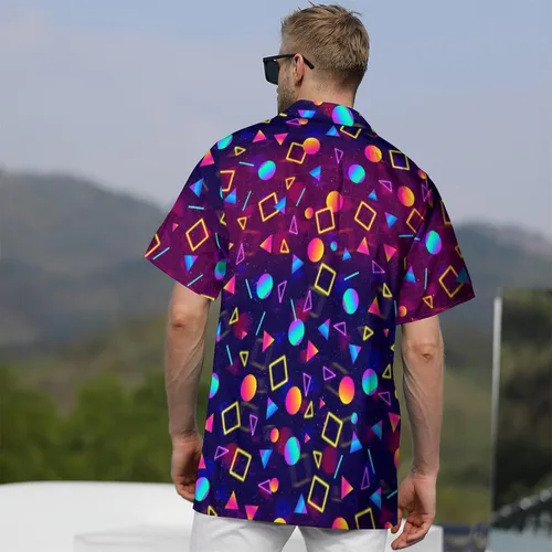 Vista 5 de Lxopogk Camisa hawaiana para hombre, camisas de neón con estampado casual de manga corta con botones, camisas de verano y playa tropical Aloha