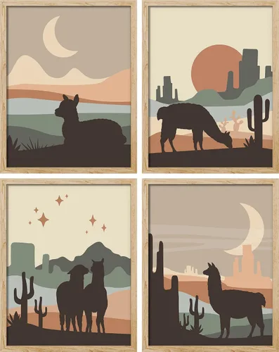 Vista 73 de SIGNWIN Marco de arte de pared de jirafa de safari africano, juego de 4 impresiones coloridas de paisaje, decoración de pared de naturaleza