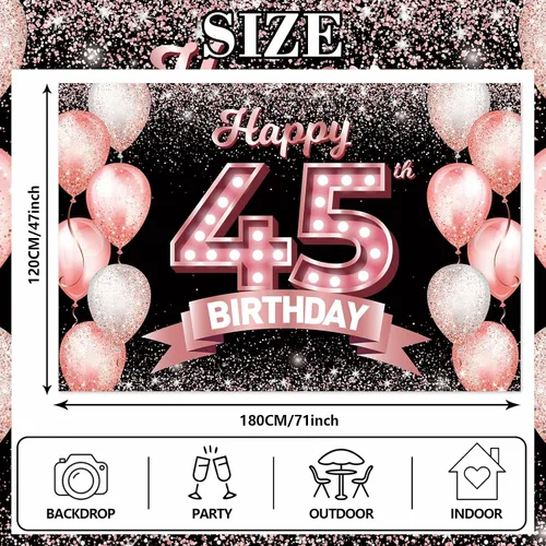 Vista 19 de Cartel de feliz cumpleaños décimo oro rosa, telón de fondo, saludos a 10 años, globos de confeti, decoración temática para niñas de 10 años