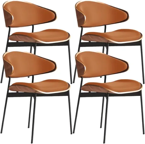 Vista 20 de YVYKFZD Juego de sillas de comedor de mediados de siglo, silla de comedor con respaldo curvado y patas de metal, sillas de cocina tapizadas de Negro