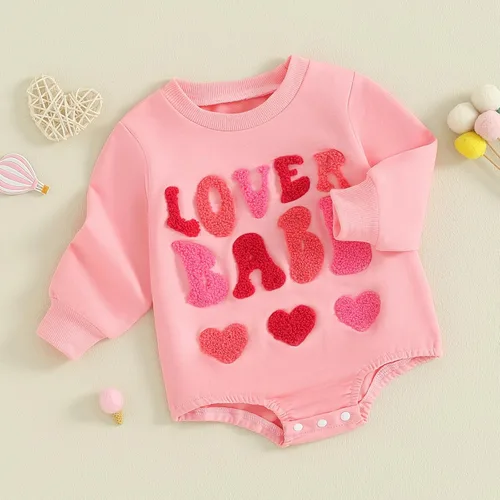 Vista 58 de SOLILOQUY Traje de manga larga con cuello redondo para el primer día de San Valentín para bebé niño y niña, mameluco de corazón de amor