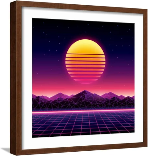 Vista 11 de ART.COM Wall Art Print Retro Futuristic Background 1980S Style. Digital Landscape in a Cyber World. Retro Wave Music Album on Black Frame by Kelvin
