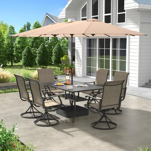 Vista 8 de VICLLAX Muebles pequeños de exterior de 3 piezas, 2 sillas giratorias de patio y mesa redonda pequeña para 2, sillas de carbón oscuro y negro