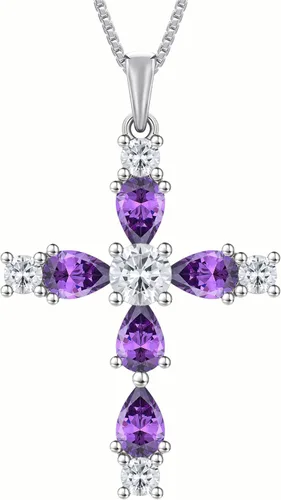 Vista 77 de YL Collar de cruz de plata de ley 925 con colgante de piedra natal religiosa para mujer