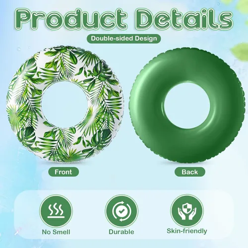 Vista 3 de Simgoing Flotador de piscina jumbo de 47.24 pulgadas, tubo inflable de flotador de hojas tropicales, tubo de piscina con hojas verdes, tubo inflable