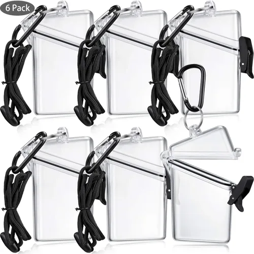 Vista 10 de Outus Paquete de 2 fundas impermeables para tarjetas de identificación, impermeables, transparentes, verticales, con mosquetón de cordón y llavero