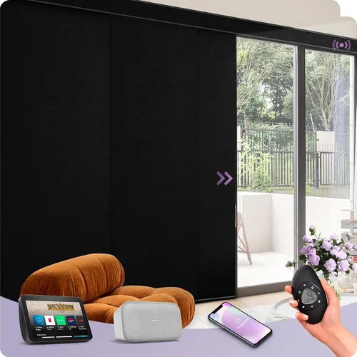 Vista 13 de Graywind Paneles deslizantes motorizados opacos compatibles con Alexa Google, persianas de riel para puertas corredizas de patio