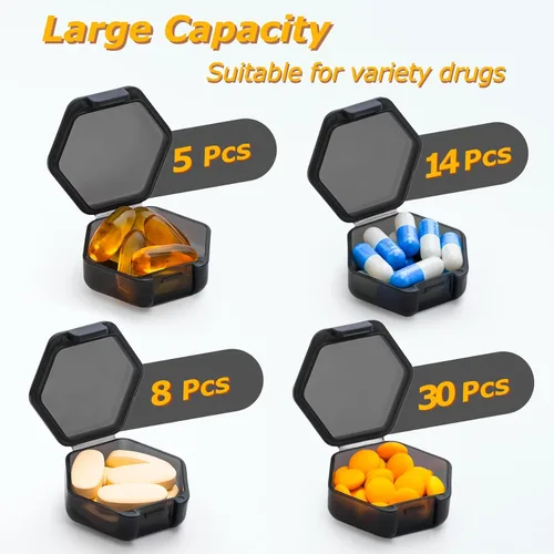 Vista 2 de Pastillero pequeño, 7 paquetes de pastilleros de viaje, mini organizador portátil sin BPA para bolsa de bolsillo, recipiente de vitaminas