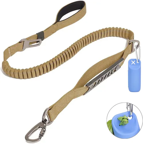 Vista 7 de Correa para perros grandes y medianos resistente, correas elásticas para perros con soporte para bolsa de excrementos y cinturón de seguridad