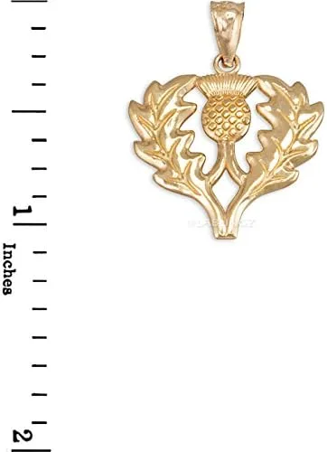 Vista 3 de 14K Amarillo Oro Escocés Thistle Collar Colgante de Flor
