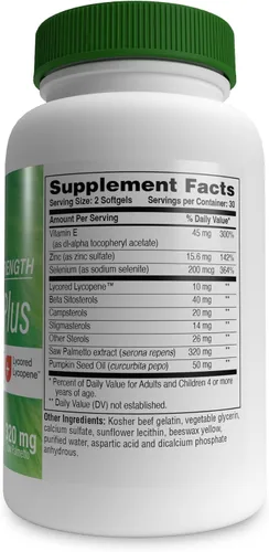Vista 2 de Health Thru Nutrition Prostata Plus Doble Fuerza con Extracto de Saw Palmetto, licopeno como licored, esteroles vegetales, selenio, zinc y semillas