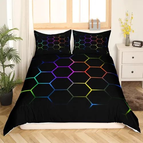 Vista 36 de Funda de edredón de panal para niños, hombres y niñas, juego de ropa de cama moderno con temática geométrica hexagonal, diseño de cuadrícula