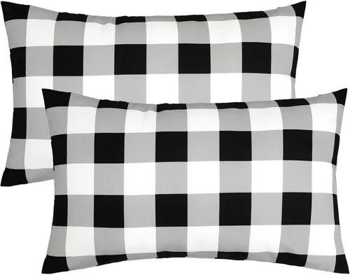 Vista 26 de Poise3EHome Juego de 2 fundas de almohada para exteriores de 16 x 16 pulgadas, a cuadros blancos y negros, a prueba de salpicaduras, para primavera
