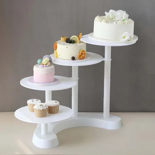 Vista 19 de Efavormart - Soporte de plástico transparente para cupcakes de 3 niveles con borde barroco dorado en relieve, soporte redondo de postres