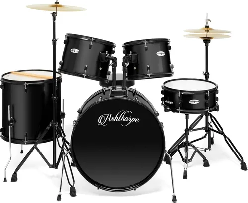 Vista 2 de Ashthorpe Batería completa para adultos de tamaño completo de 5 piezas con parches Remo - Negro