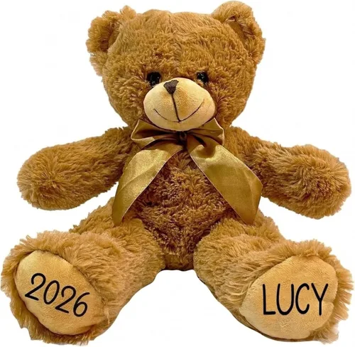 Vista 7 de Oso de Navidad Personalizado 2025 – Osito de Peluche Beige Personalizado de 8.5 pulgadas con Sombrero y Bufanda – Lindo Oso Navideño con Tu Nombre