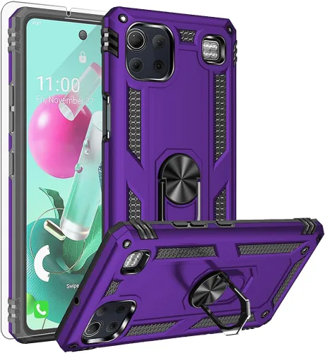 Vista 8 de Funda para LG K92 5G, con protector de pantalla HD, [grado militar] anillo de montaje en coche con soporte híbrido de policarbonato duro de Negro