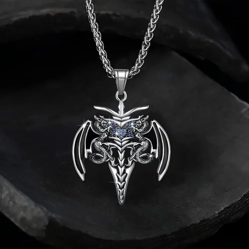 Vista 21 de YAMI Collar de alas angulares para hombre, ángel de la guarda, dragón, cuervo, pulpo, collar de anime, collar de acero inoxidable 316