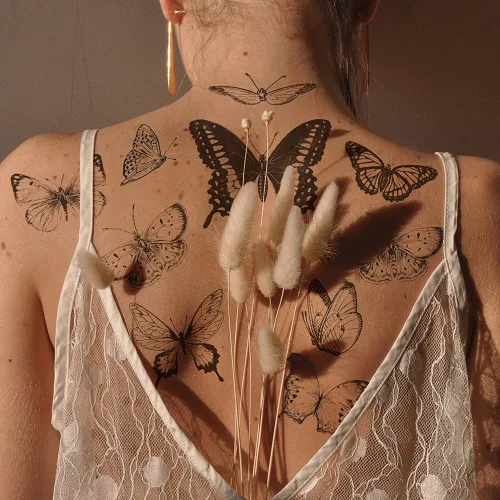 Vista 5 de Everjoy Más de 10 diseños impermeables brazo muñeca pierna círculo falso tatuaje temporal pegatinas - brazalete tribal bohemio negro