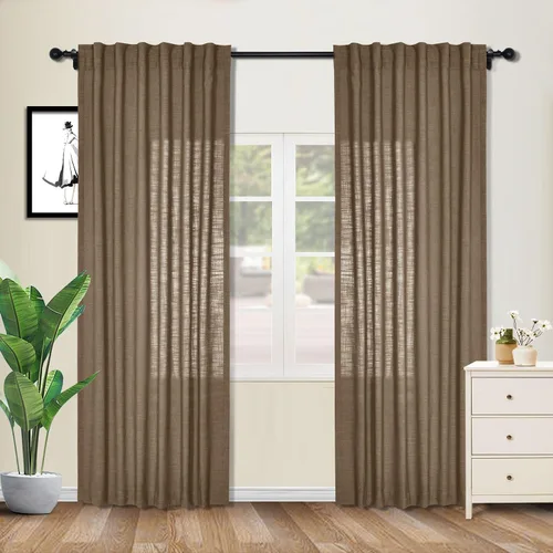 Vista 17 de cololeaf Cortinas de lino naturales de 63 pulgadas de largo, cortinas neutras con bolsillo para barra, pestaña trasera, oscurecimiento de la Aqua