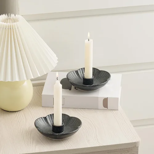 Vista 2 de Soporte de candelabro de cerámica, portavelas para velas cilíndricas, incienso, Palo Santo, velas para Halloween, Navidad, bodas, fiestas, Negro