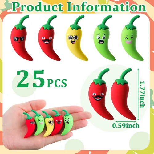 Vista 2 de 25 piezas de decoración de chile mini figuras de chile para pimientos, festivales, fiestas, pequeñas figuras de pimientos picantes falsos, pequeña