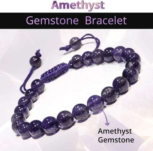 Vista 66 de Adjustable Crystal Bracelet – Gemstone Bead Bracelet with Adjustable Macrame String – Chic Gemstone Bracelet for Men and Women – 8mm Round Healing