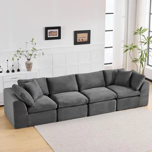 Vista 24 de Sofás de nube beige para sala de estar, sofá deshuesado de 3 plazas, sofá modular seccional, no requiere montaje, tapizado de chenilla, moderno