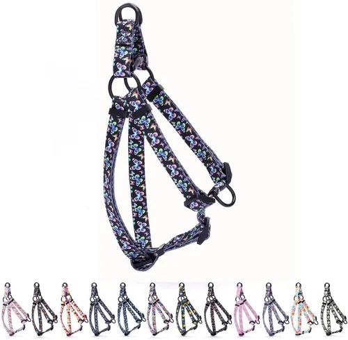 Vista 15 de Arnés para perro hembra, bonito patrón geométrico de triángulos geométricos, hebilla de liberación rápida, cuello halter ajustable para perros