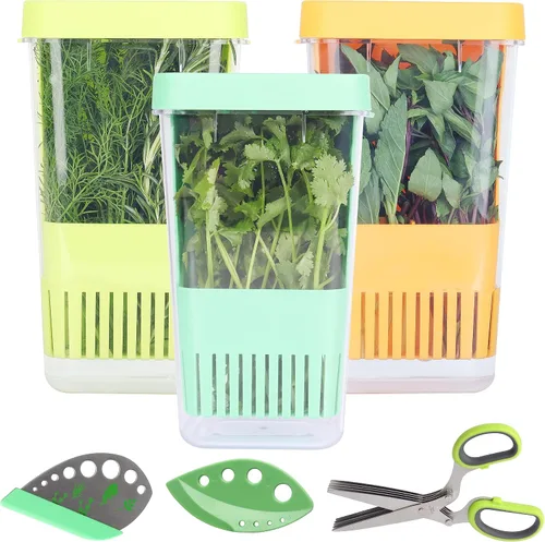 Vista 9 de LUVCOSY Herb Keeper, protector de hierbas de plástico sin BPA con una cesta interior para cilantro, menta, perejil y espárragos, mantiene