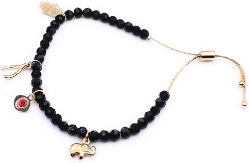 Vista 3 de Pulsera con dije de elefante Hamsa de ojo malvado de buena suerte para mujer