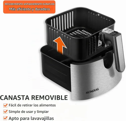 Vista 3 de Mondial Air Fryer Digital 5.3 litros (5.3QT) - Freidora eléctrica con pantalla y acabado de acero inoxidable - 1800W - Negro