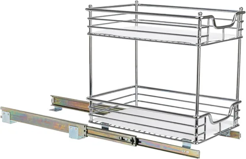 Vista 10 de Household Essentials Glidez - Organizador multiusos de acero cromado con forro de plástico para uso debajo del gabinete, diseño de 2 niveles, se