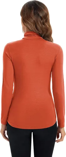 Vista 5 de Camiseta de manga larga con cuello alto para mujer, suave, elástica, capa base ajustada.