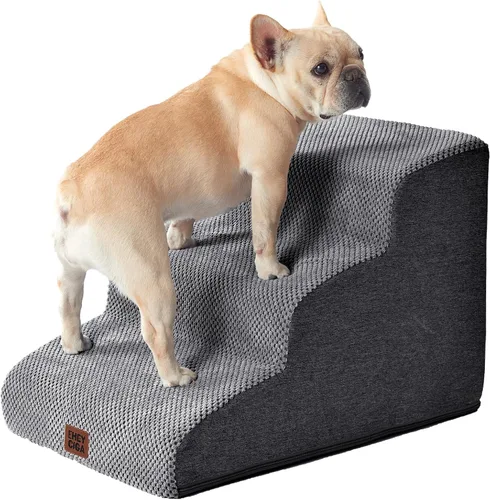 Vista 17 de EHEYCIGA Rampa curvada para escaleras para perros, camas altas de 4