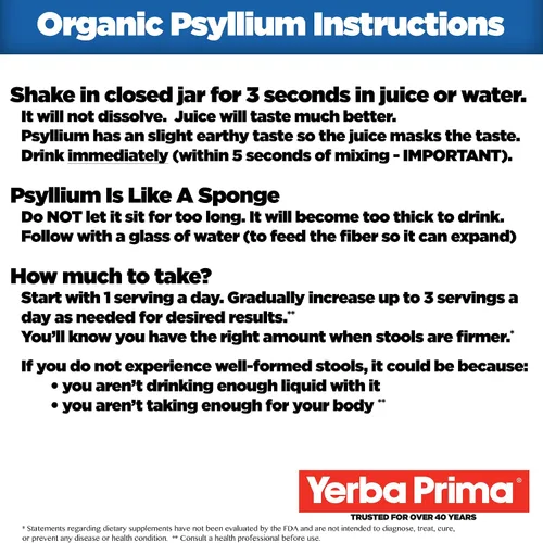 Vista 3 de Yerba Prima Cáscaras Enteras de Psyllium Orgánico Limpiador de Colon - 20 oz - Suplemento Dietético Natural Diario de Fibra 20oz, Limpiador