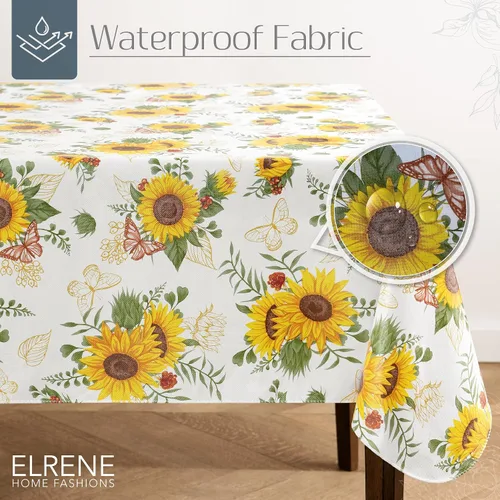 Vista 2 de Elrene Home Fashions - Mantel vintage floral de girasol resistente al agua y a las manchas con respaldo de franela, 52 pulgadas X 52 pulgadas