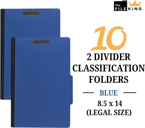 Vista 2 de The File King Carpeta de archivos de división azul con clasificación de cartón prensado, tamaño legal, caja de 10, dos divisores, seis puntas