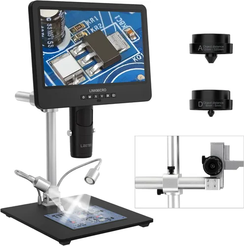 Vista 10 de LM246MS Microscopio digital HDMI de 3 lentes de 7 pulgadas para soldar, soporte de brazo de brazo de pluma de 13 pulgadas, video UHD 2160P 2000X