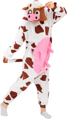 Vista 5 de Adult Cow One Piece Pajamas Animal Cosplay Halloween Costume for Men Women