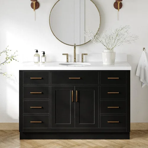 Vista 63 de ARIEL Hepburn - Tocador de baño de 30 pulgadas con fregadero, madera maciza, encimera y protector contra salpicaduras de cuarzo blanco puro de 1.5