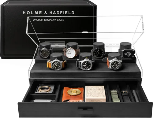 Vista 11 de Holme & Hadfield Vitrina de reloj de lujo de 4 ranuras con cubierta con Negro