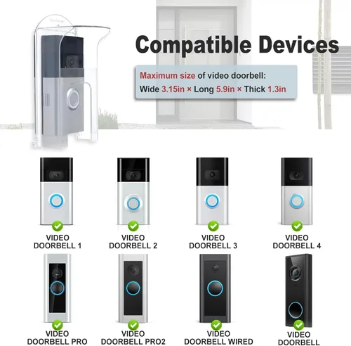 Vista 3 de Cubierta de lluvia de plástico transparente para timbre, protector impermeable para todos los modelos de videoporteros Ring 1/2/3/4/2020/Pro/Pro 2