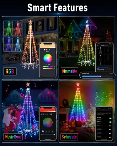 Vista 8 de Árbol de Navidad inteligente para exteriores de 9 pies con control de aplicación