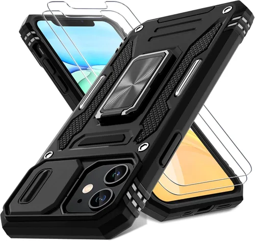 Vista 22 de DEERLAMN Funda para iPhone Air de 6.5 pulgadas con cubierta deslizante para cámara + protector de pantalla (2 paquetes), soporte de anillo giratorio