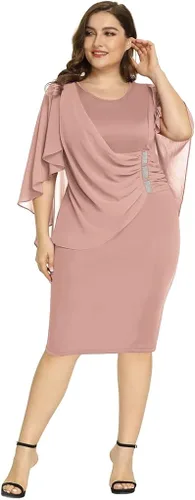 Vista 2 de Hanna Nikole Vestidos de lentejuelas para mujer, de gasa, con volantes, manga de capa, para fiesta, club, cóctel