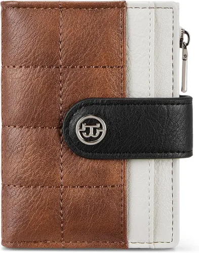 Vista 7 de BOSTANTEN - Cartera pequeña para mujer de cuero con bloqueo RFID, tarjetero plegable compacto con cremallera y bolsillo para monedas, Pequeña Beige