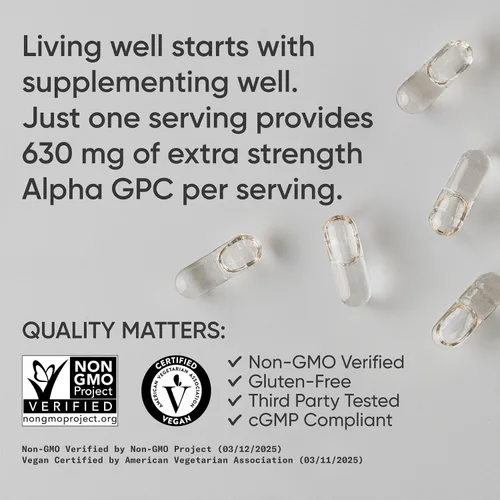 Vista 4 de Sports Research® Alpha GPC 630mg, 60 cápsulas líquidas