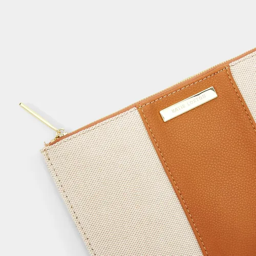 Vista 5 de KATIE LOXTON Amalfi - Bolsa de mano mediana de lona y cuero vegano para mujer, color crema y marrón, Marrón
